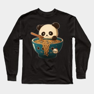 kawaii cute panda eating ramen Long Sleeve T-Shirt